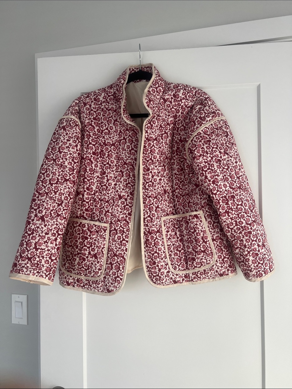 Quilted Floral Jacket in Burgundy and Cream